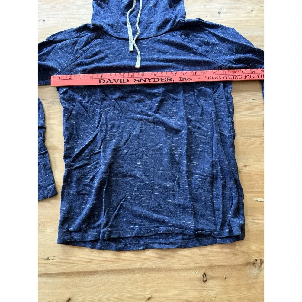 Women's Size S Blue Heathered Pullover Hoodie Long Sleeve Drawstring Jersey - Picture 6 of 6